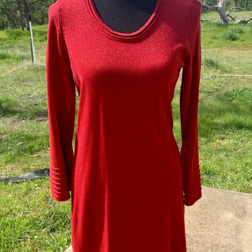 Mid-length Long Sleeve Red Sparkly Dress